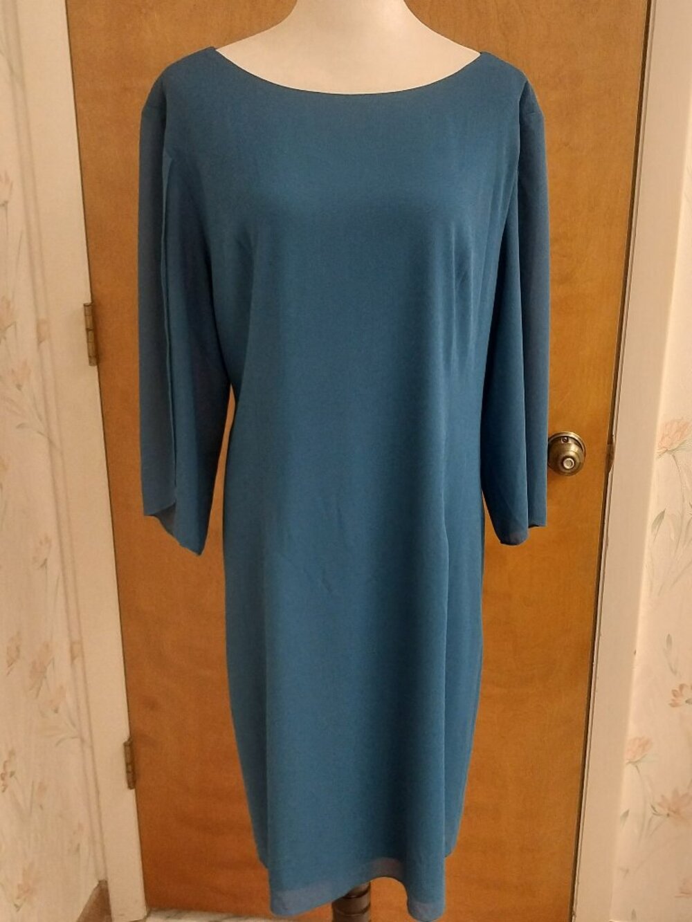 GRACE KARIN SCOOP NECK 3/4 SLEEVE TEAL BLUE SIZE 18 SHEATH OCCASION DRESS